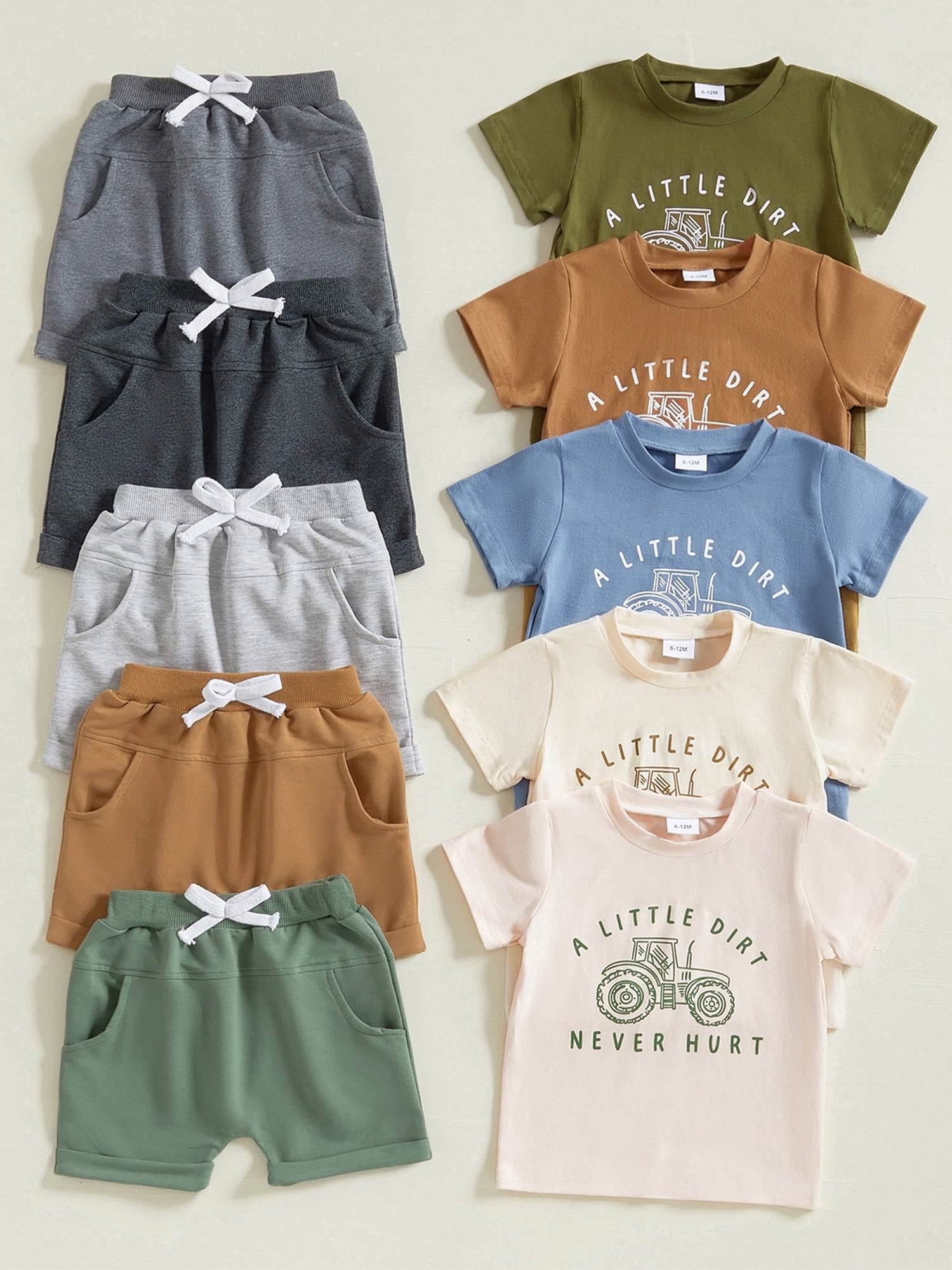 Toddler Baby Boy Summer Clothes Set 6 12 18 24 Months 2T 3T 4T Tractor Letter Print Short Sleeve T-Shirt Elastic Waist Solid Shorts Outfit Sets