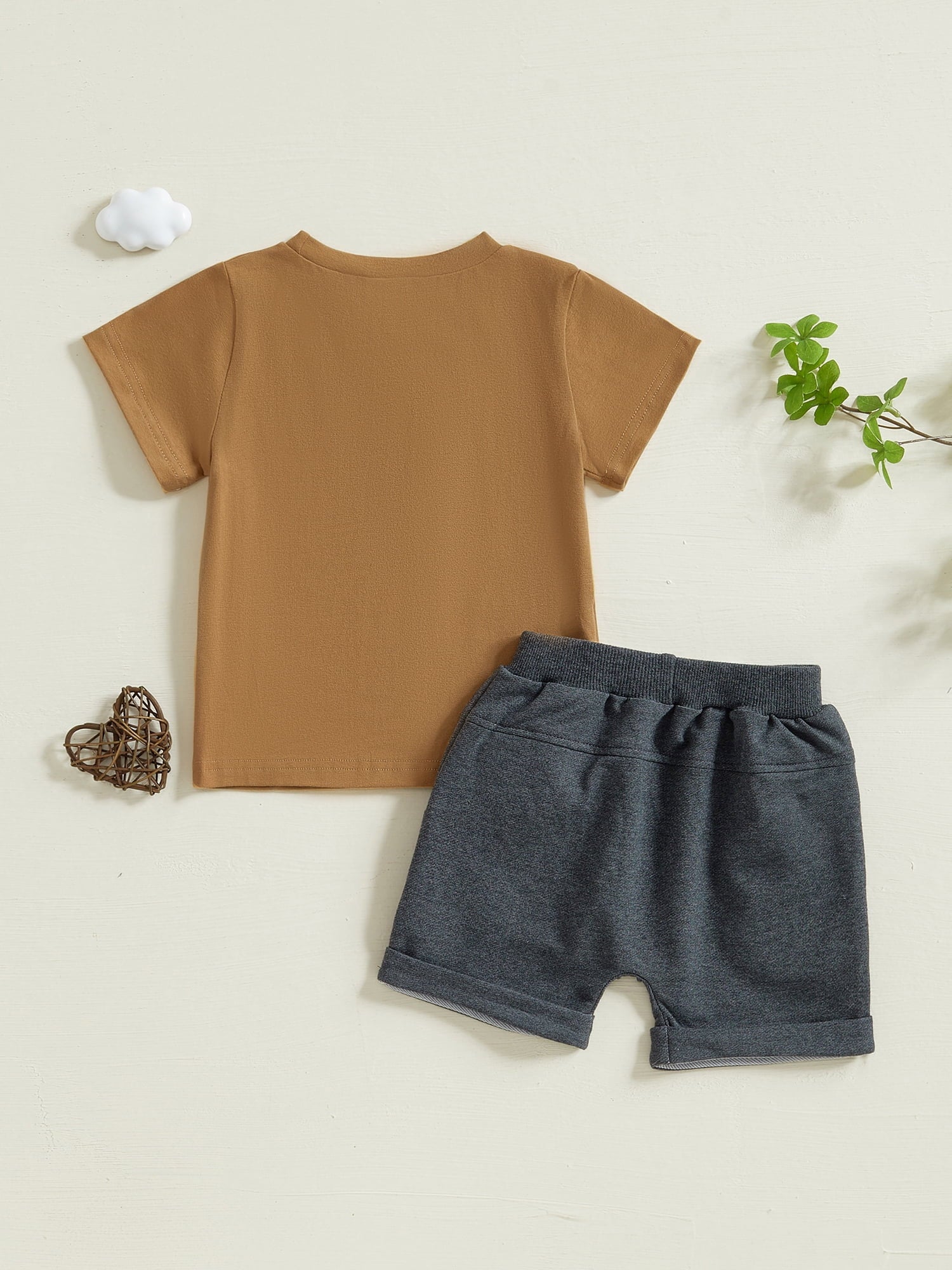 Toddler Baby Boy Summer Clothes Set 6 12 18 24 Months 2T 3T 4T Tractor Letter Print Short Sleeve T-Shirt Elastic Waist Solid Shorts Outfit Sets